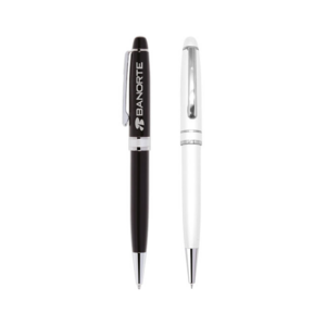 BMP4223, Bolígrafo metálico, cintillo metálico, punta y clip de acero. Mecanismo retráctil. Presentación: caja en color negro.
