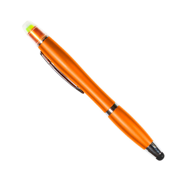 BL-092, Boligrafo de plástico abs con touch y resaltador de cera (no se seca), tinta negra, colores: azul, blanco, plata, morado, negro, naranja, rojo y verde