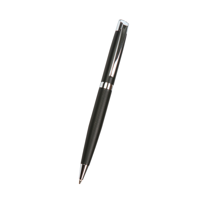 BL-168, Bolígrafo Monza. Bolígrafo metálico con detalles cromados en punta y clip, tinta de escritura negra. Incluye estuche individual.